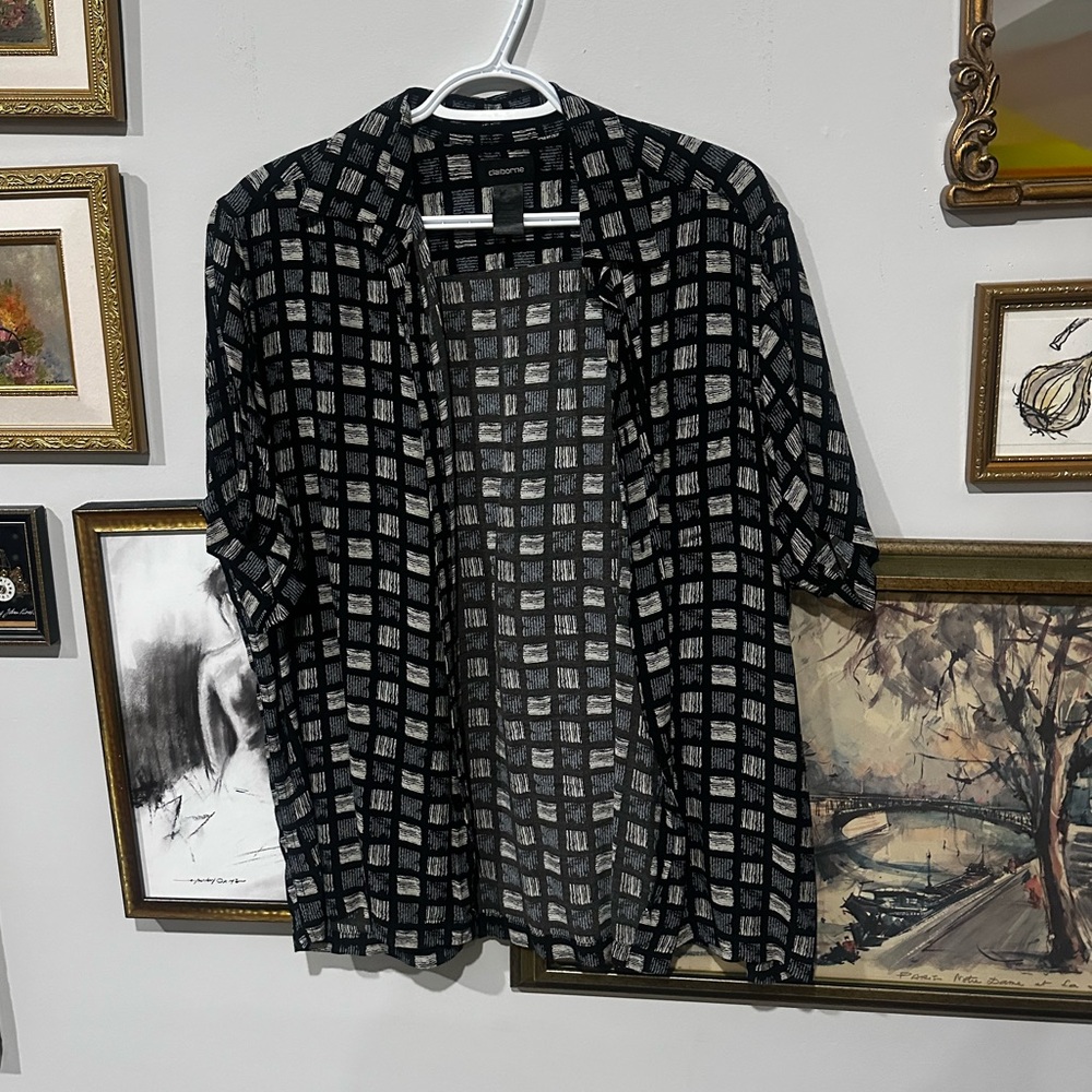 Claiborne Men's Black and White Patterned Shirt